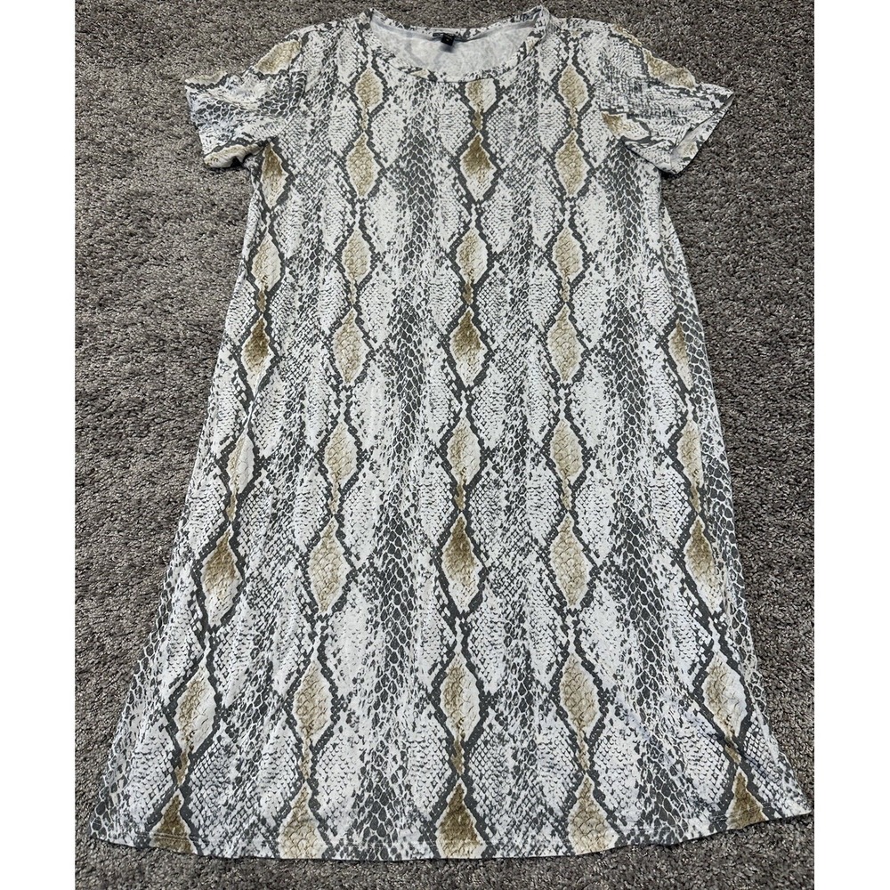 Express Dress Womens S Small White Snake Skin T Shirt Sheath Crew Short Sleeve